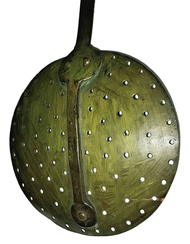 SKIMMER, Strainer, Kitchen Farmhouse Art, Wrought Iron, hand-paint, 19th C, 23"L - Picture 5 of 11
