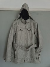 Barbour Grace Jacket Polarquilt Metallic White Biker Puffer With Belt Hood 16/m