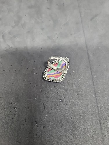 Sterling Silver .925 Rainbow Calsilica Ladies Ring Sz 6 Handcrafted - Jw5 - Picture 2 of 3