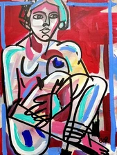 CORBELLIC EXPRESSIONISM 16X20 RED FIGURED CUBIST FINE ART HOME INTERIOR DESIGN