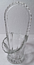 Duncan Miller Vintage Clear Glass Bridal Basket Floral Etched Sides 7" Tall
