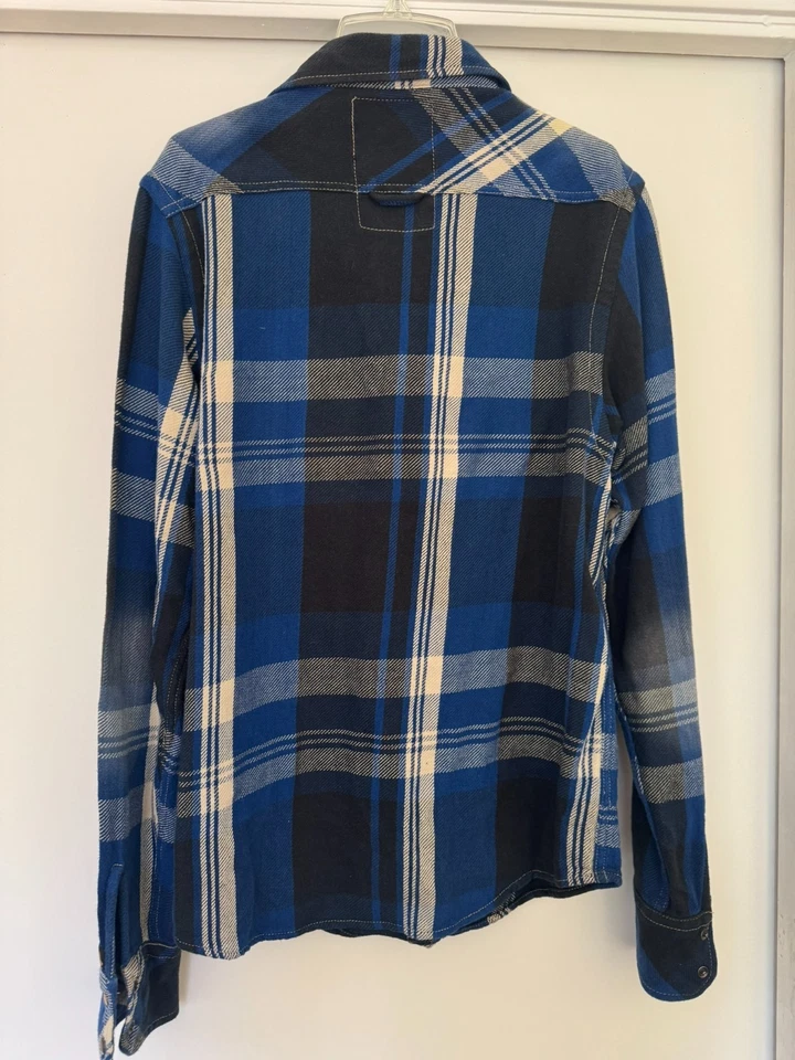 Camisa de franela a cuadros de manga larga azul Scotch & Soda para hombre Foto 2 de 4