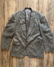 Vintage 1980 Haggar Men s Beige Herringbone Wool Tweed 2-Button Sport Coat