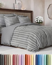 Duvet Cover Full Size - 3 Piece with Zipper Closure - Grey Stripes