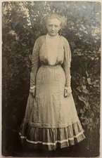 RPPC Antique Postcard Young Woman Puffy Sleeves Edwardian Gibson Girl Fashion