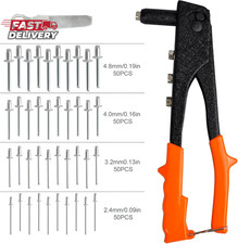 Rivet Gun, Manual Pop Rivet Gun with 4 Replaceable Nosepieces  200 PCS Rivets,