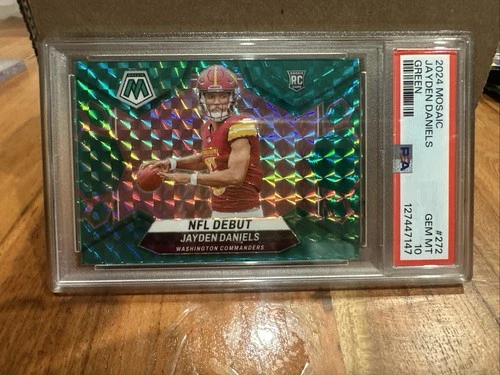 2024 Panini Mosaic Jayden Daniels NFL Debut Green Mosaic Prizm PSA 10 LOW POP