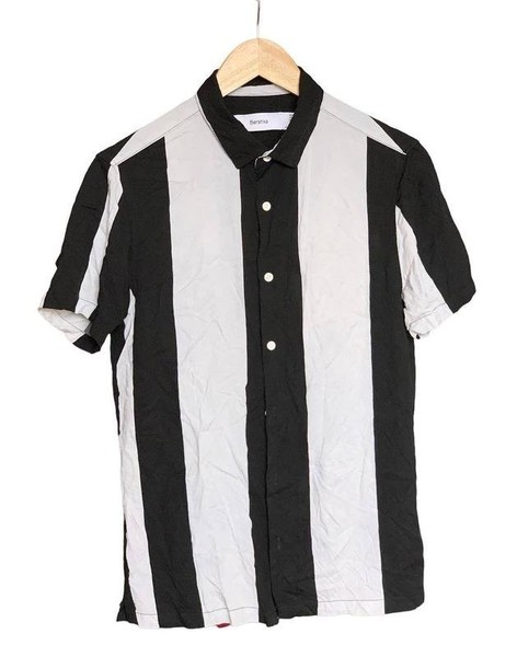 Men Bershka Shirt Black Viscose 34 / XS / 42