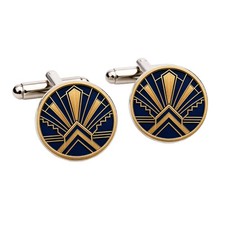 Navy Blue Gold Art Deco Cufflinks Vintage Wedding Groom Gift Gatsby Style