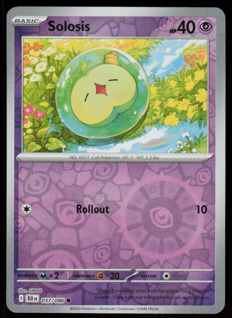 Solosis 037/086 Common Black Bolt Pokemon Reverse Holo Near Mint