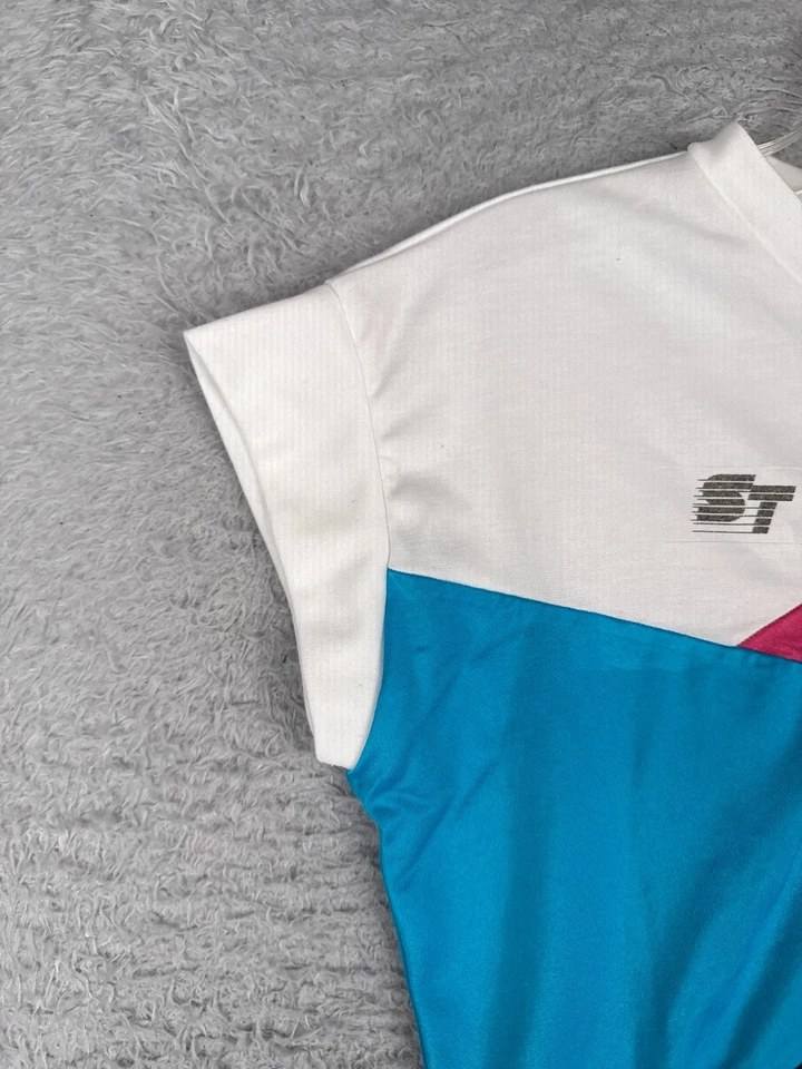 Camiseta deportiva de ciclismo ST para niñas grande azul rosa negra look años 90 manga corta poliéster Foto 3 de 4