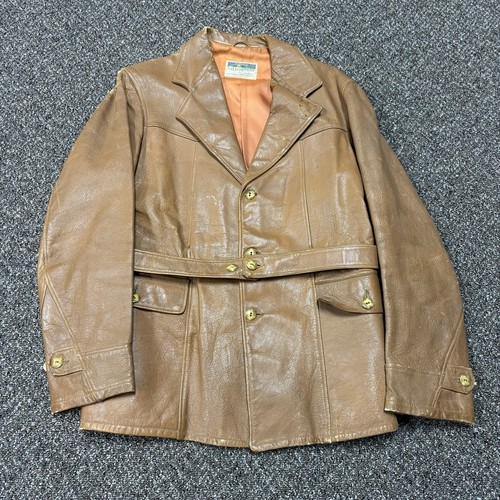 1940s Vintage Californian Tan Leather Belted Goatskin Overcoat