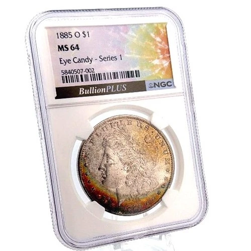 1885 $1 Morgan Silver Dollar PCGS MS64 🌈Rainbow Toned Obverse🌈