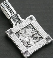 Men 925 Sterling Silver St George Pendant Saint George Slaying Dragon Necklace