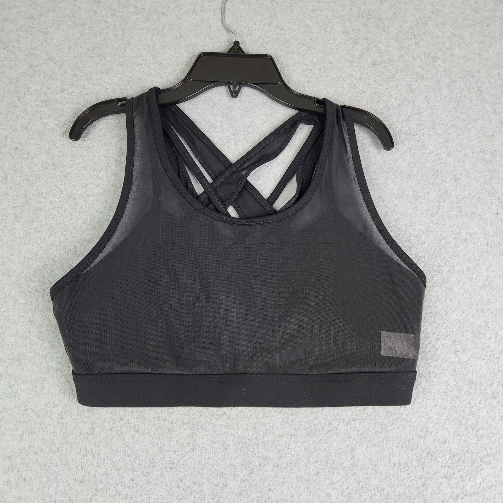 Fabletics Sports Bra Womens Large Black Mesh Overlay Gym Workout Crisscross Back
