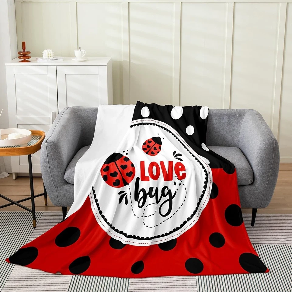 Cute Ladybug Fleece Blanket Kawaii Wild Animals Blanket for Kids Cartoon Lady... - Image 2 of 4