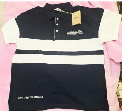 Mens Msc Cruise Ship World America Inaugural Collared Shirt 2XL navy Cotton 