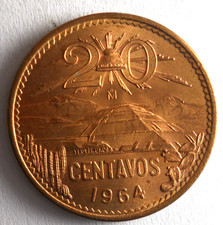 1964 MEXICO 20 CENTAVOS - AU/UNC - Great Coin - Lot #B18