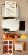 Velox tubular repair kit; patches, glue, needle & thread, tin case & a thimble!