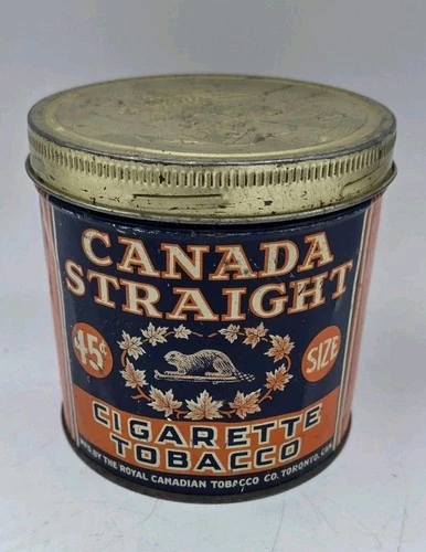 Vintage 30s Canada Straight Cigarette Tobacco Tin 45 Cent Beaver Emblem