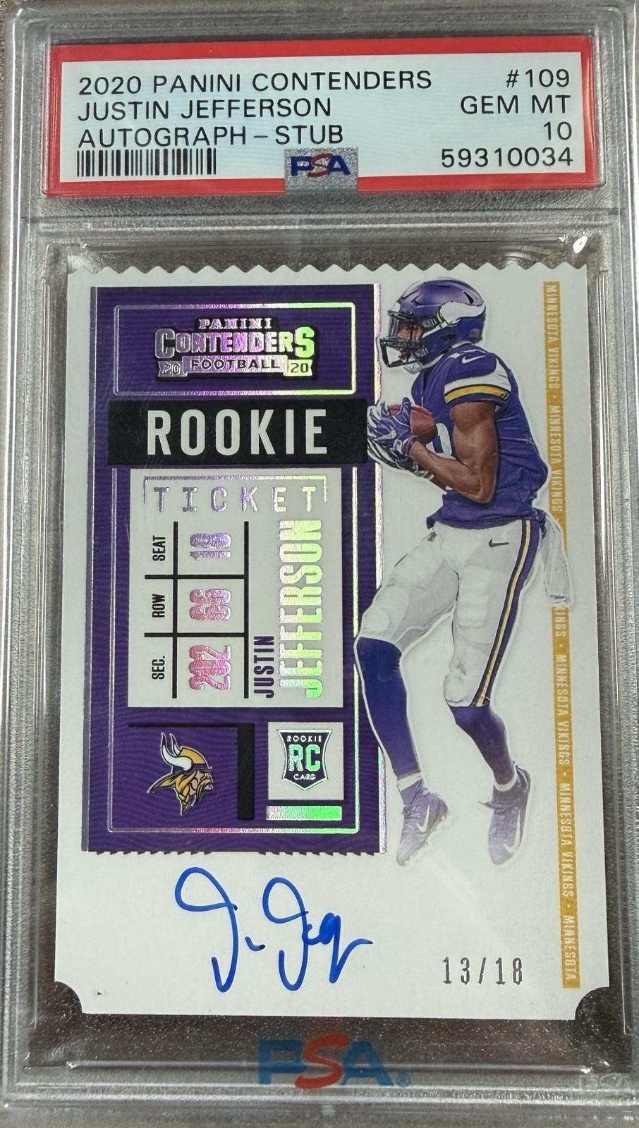 Justin Jefferson 2020 Contenders Auto Ticket Stub PSA 10 