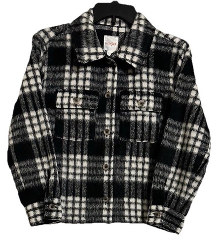 Cat & Jack Girls Size XL (14) Jacket, Plaid Black & White Button Down Shirt Jckt - Picture 1 of 11