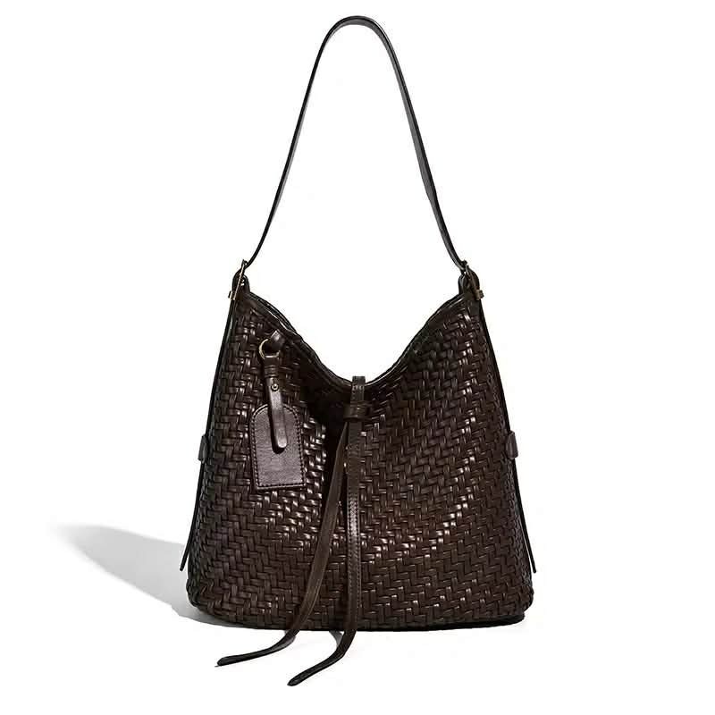 Woven PU Leather Bucket Bag
