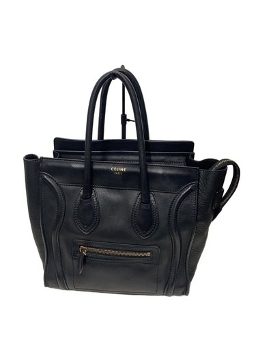 Celine Shoulder Bag Luggage Leather Blk Worn Used