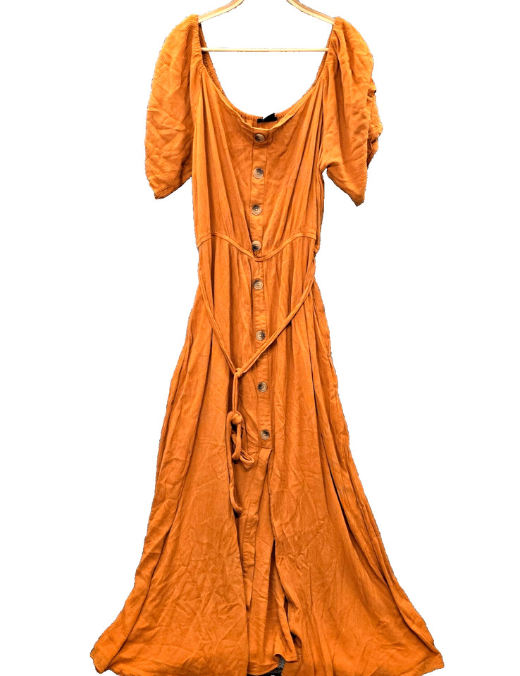 City Chic Dress Womens A-line Maxi Plus Size XL Yellow Textured Short Sleeve