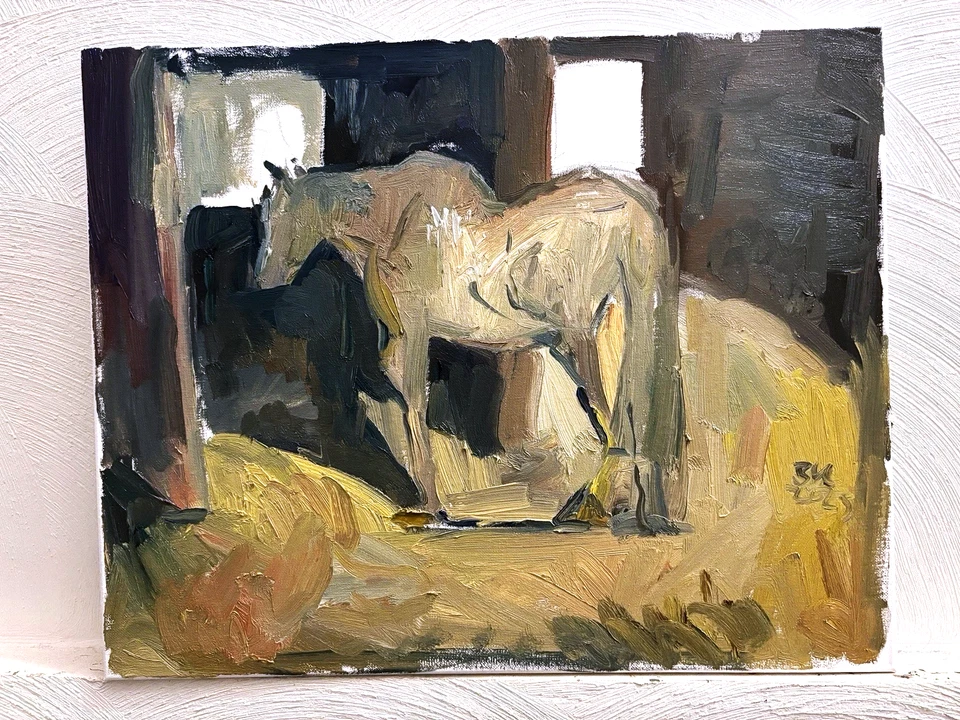 Caballo cubismo en interior de animal estable óleo sobre lienzo 16”x20” original firmado Foto 2 de 4