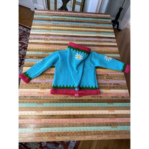 Little Cotton Dress Jacket Girls S 6 Zip 100% Wool Hand Knit Sweater Whimsy - Picture 4 of 13