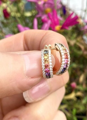 Herrliche Ohrringe 750/000 Gelbgold  multicolor Saphire und Brillanten B4181