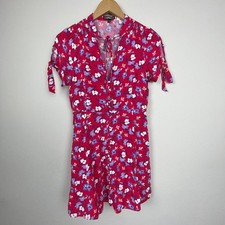 Express XL Red Blue White Floral Fit & Flare Dress Rayon Boho Resortwear Summer