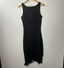 Vtg Byer Too Midi Dress Black Mesh Asymmetrical Hem 90s Y2K Whimsigoth Fairy M