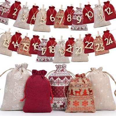 Christmas Advent Calendars Drawstring Burlap Bag Sustainable Efficient Natural