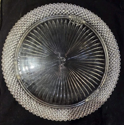 Miss America Cake Plate Clear Footed 12” Platter Anchor Hocking Glass Vintage