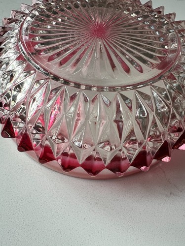 Vintage Indiana Glass Diamond Point Ruby Flashed Bowl – Mid Century Glass Dish - Picture 2 of 9