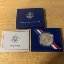 1986-P US Mint Statue of Liberty UNC Silver Dollar in OGP & COA