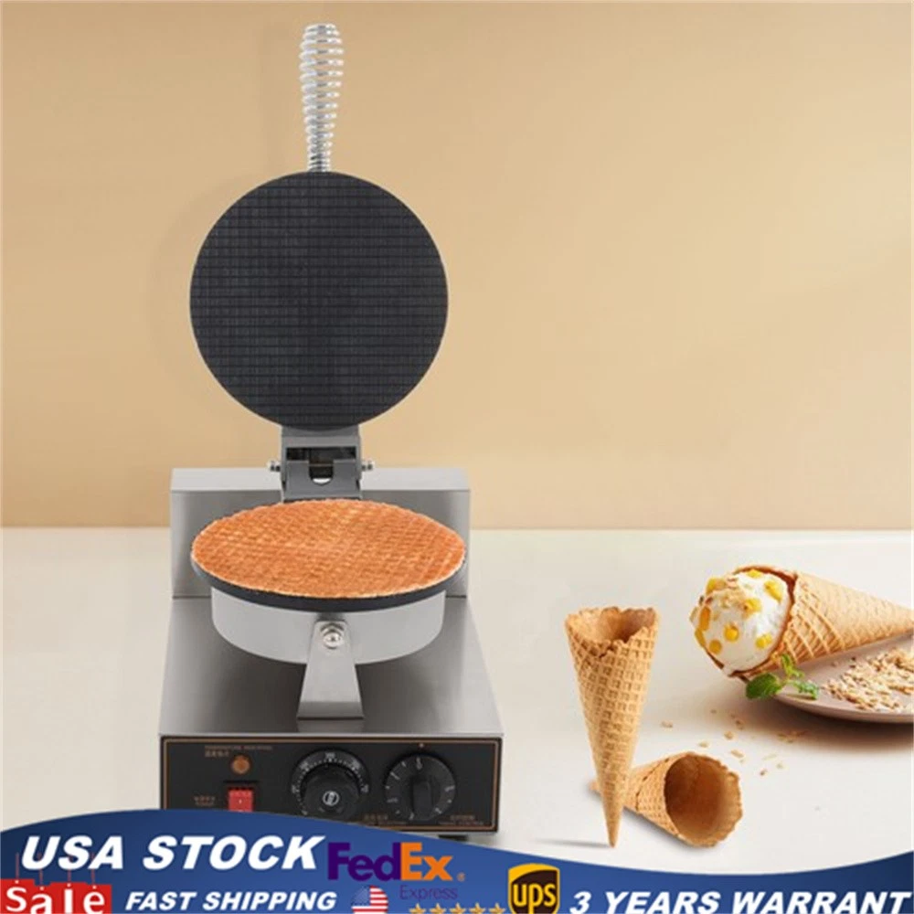 Commercial Electric Waffle Cone Maker 1200W Egg Roll Machine w/ Cone Mold
