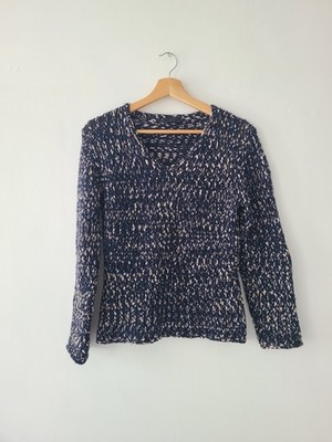 Oui Wool Blend Chuncky Knit Crochet Style Navy Jumper Size Medium