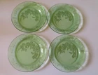 4 Sharon Cabbage Rose Green Depression Glass 9" Dinner Plates