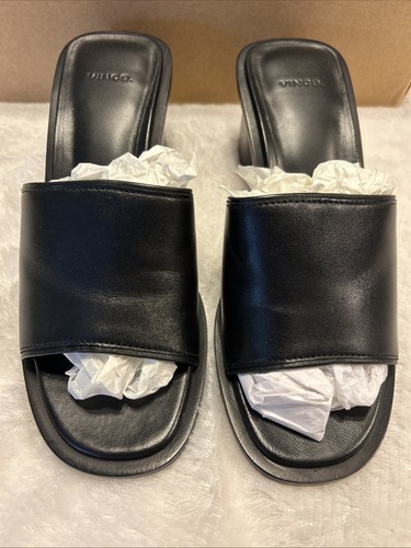 VINCE DONNA BLACK BLOCK HEEL LEATHER SANDALS SIZE 9 - Picture 2 of 14