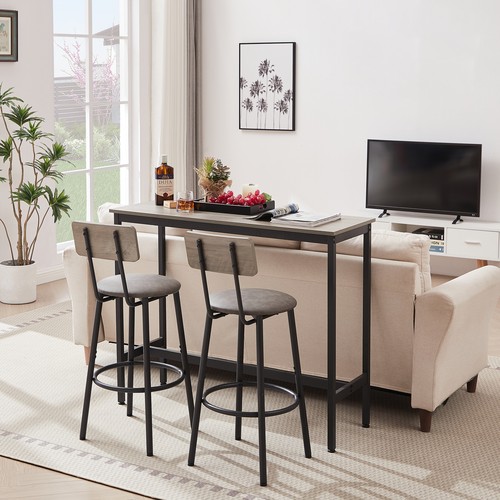 2025 Bar Table Set with 2 Bar stools PU Soft seat with backrest, Grey, NEW, HOT - Picture 3 of 17