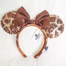 Animal Kingdom Giraffe Print Brown Sequin Disney Parks Minnie Ears Bow Headband