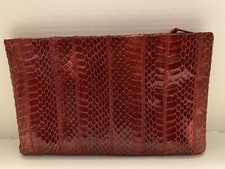 Vintage Clemente red snakeskin clutch Made in Hong Kong