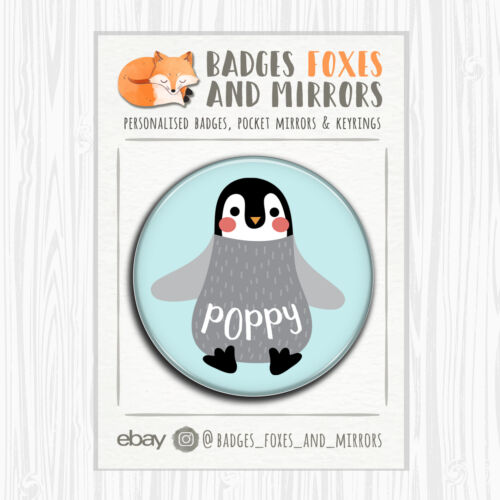 PERSONALISED * PENGUIN * 58 mm POCKET MIRROR Stocking Filler/Gift/Christmas/Xmas - Picture 1 of 3