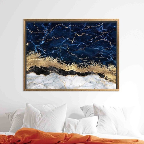 Blue Gold Marble Canvas , Luxury Wall Art, Abstract Wall Decor, Navy Blue Canvas - Picture 4 of 8