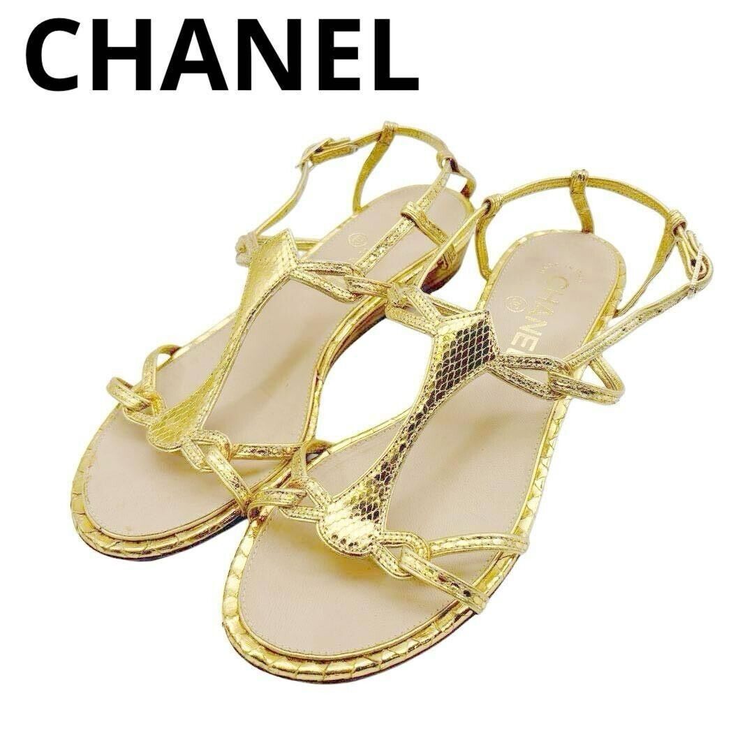 CHANEL Strap Sandals Mules Shoes Women Size EU 36 1/2 Gold CHANEL Strap Sandals Mules Shoes Women Size EU 36 1/2 Gold