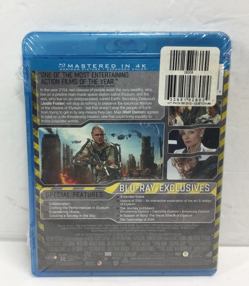 Elysium Blu-ray DVD Matt Damon Jodie Foster Alice Braga Luna Region 4K Sealed Foto 3 de 4