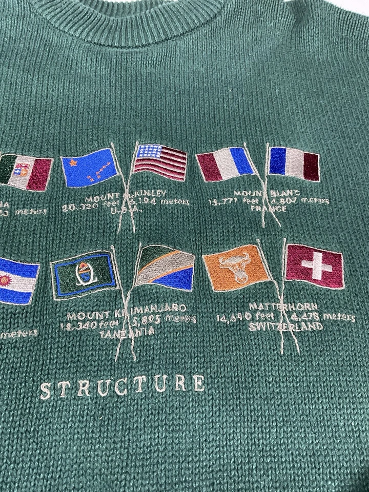 Vintage Structure Sweater Sz M Mountain Climbing Flags Heavyweight Ramie 90s - Image 3 of 4